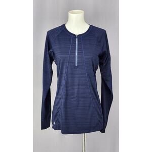 Athleta Pullover Shirt Womens Small Blue Striped 1/4 Zip Long Sleeve Athletic